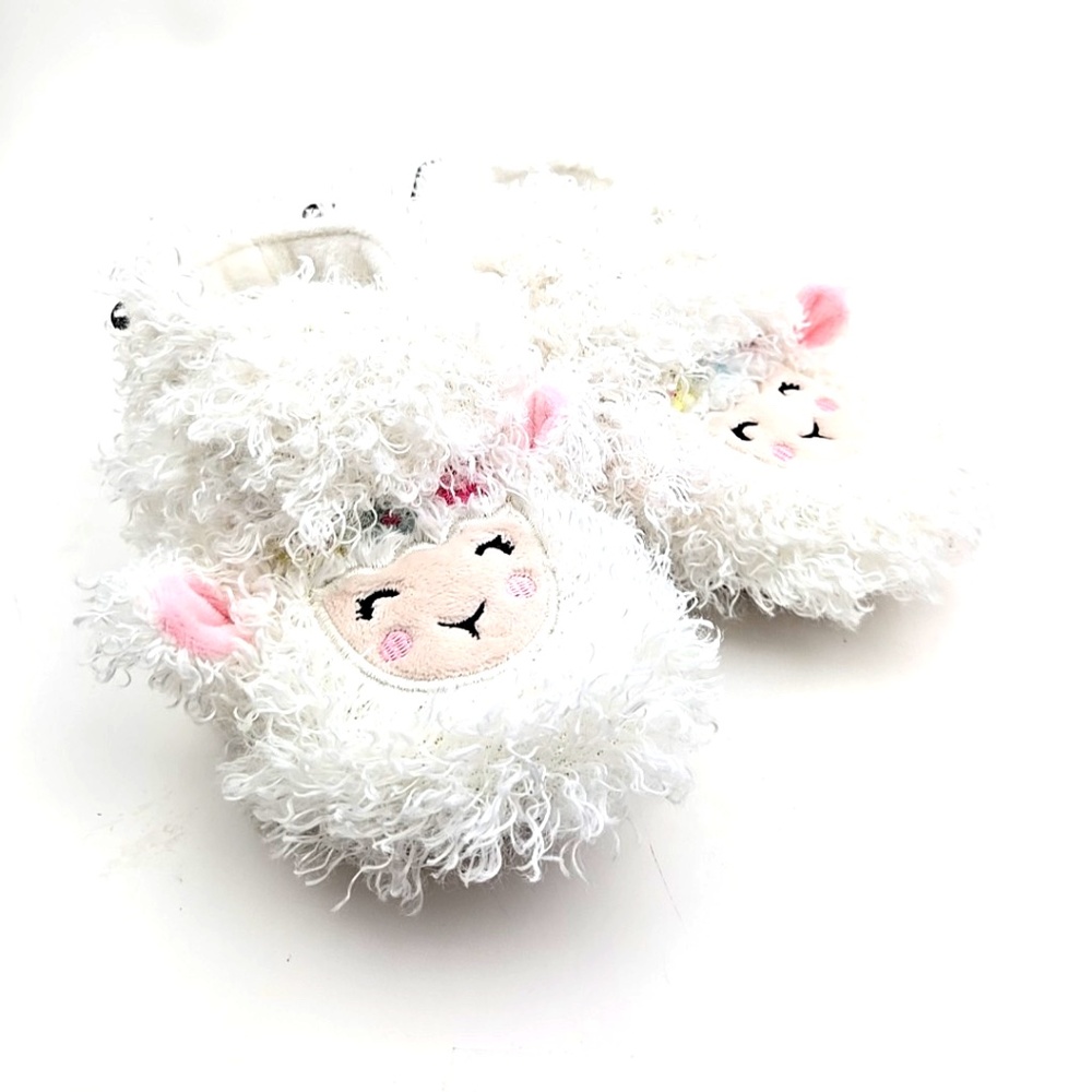 Wonder Nation Baby Slippers Size 6 Girls Shoes Lamb Slip On Fabric White Kids